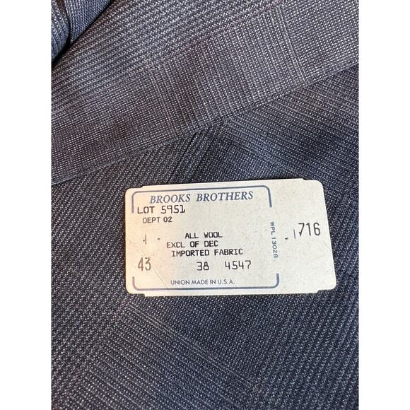 VTG Brooks Brothers 43 R W 38 2 Pc Navy Blue Glen Plaid Wool Suit Jacket Pant - Picture 11 of 11